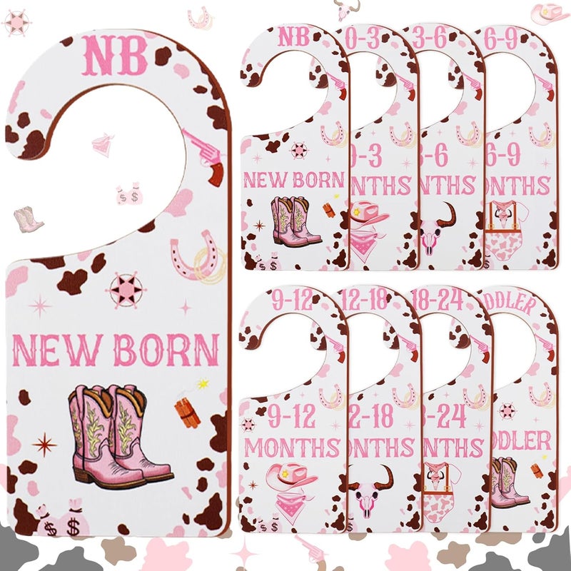 CORNER LACE Baby Closet Dividers 8PCS, Western Cowgirl/Wild West Rodeo Themed Wooden Double-Sided Clothes Size Hanger Organizer from Newborn to Toddler for Nursery Decor Baby Shower Birthday Gift Pink - Image 1